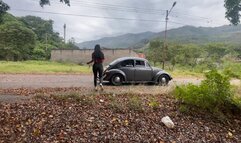 Dalilah floods the VW with intense pedal pumping when leaving the cabin