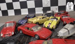 Collectible metal Cars under aggressive metal heels floor view