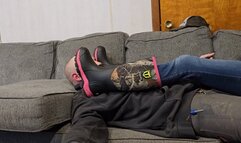 Hunting boot removal to 2 pairs of socks worship