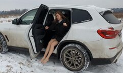 Nina Walking Barefoot on a Snow, barefoot snow walking, frozen feet, girl snow walking