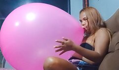 Sexy Juju Attemps Blow To Pop Pink 36 Inch China Balloon And 24 inch Tuftex Balloon