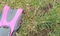 Sexy feet in flipper swimwear Barbie doll pink exotic footwear