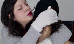 Breath play with wool gloves