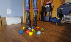 Easter egg crush under hunter boots