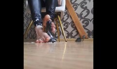 foot tattoo pedicured toes footjob on dildo bodylotion latex leggings