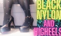 FEET FETISH, BLACK NYLON AND HIGHEELS
