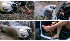 CRAZY CAR STUCK PREMIERE: Sexy Julia has serious problems in deep forest mud