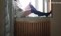 Nika Royal - Fuck her pussy on a windowsill. Cum on panties. Stay home from coronavirus