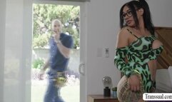 TS Eva Maxim gets analed while hiding in couch