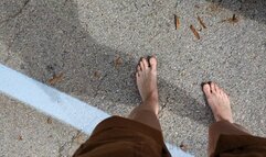 Fifi driving home from the store barefoot and playing with the pedal at red lights