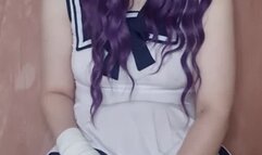 Kitten enjoys playing with her pearl dildo