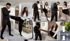 Luana Kicks her Thief But He always Catches her Leg (Pantyhose, Skirt, 1 leg Hopping, Tickles, POV)