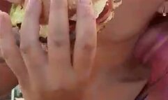 ate a huge juicy burger fries and neggets