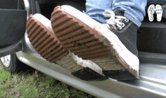 Remote controlled drone under her old Chucks