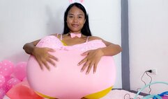 Sexy Bunny Girl Camylle Stuffs Her Lingerie With Balloon BOOBS , BUTTS AND A BIG TUMMY Popping Them All