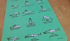 Stretching on yoga Ball in white tshirt with no bra