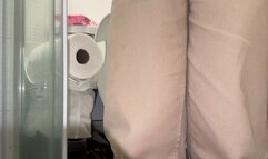 Peeing at home in beige panties and squeezing it
