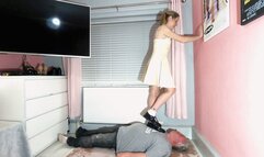 Danielle Trampling In Her Beige Dress Flat Shoes & Frilly Socks (4K)