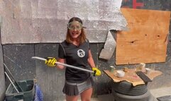 Carissa in the Rage Room-a different form of exercise!