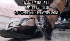 HD Black patent leather Maryjane ballet flats Foot tapping Shoeplay under shoefetish spying pt2