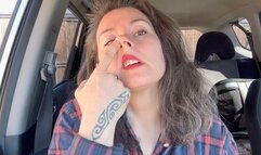 cleaning nose in the car mov