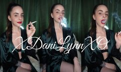 Smoking Wearing Satin Robe