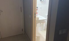 Step-son spying step-mom pee in the toilet