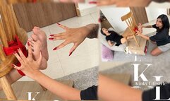 Tickles Time Mara's Feet Close Up Bound to Chair by Simona's Long Red Nails