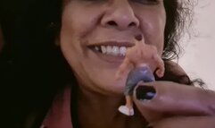 HD Stomping Giantess vore says Fee Fi Fo Fum as she searches for bed time snacks showing her full growing belly after