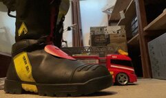 Garbageman crushing a Toy Fire Truck