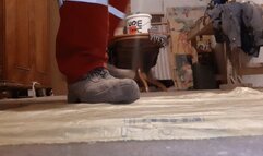 Worker stomping Yoghurt