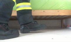 Firefighter taking off Boots and Socks 2