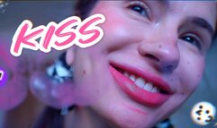 Naughty pink lipstick kiss + Spit Fetish Kissing