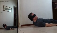 Two models trampling on a man (two view)