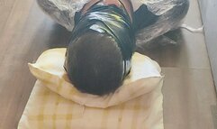 Wrapped up foot smothering and licking (Front view)