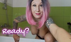 Lady Angela sensual topless jerk off encouragement long nails bathtub text overlay