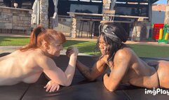 Part 1 FIRST TIME EVER Tyler Dare Vs Sugar Diamond in an Competitive Topless Wrestling Match