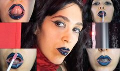 Gothic dark blue lipstick and glossy lips