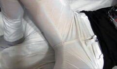 The girl peed heavily in her jeans