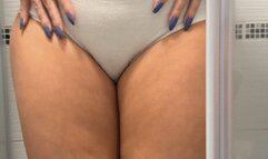 Pee in white granny pants