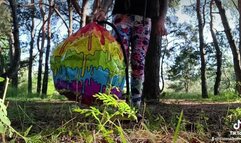 feet pump blow beachball in forest