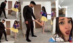 SnowWhite Mara Kicking a Villain But Her Leg Gets Caught Every Time (Fighting, Costume, Stockings, 1 Leg Hopping, Foot Tickling, POV)