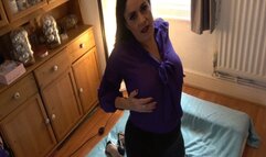 Milf British Secretary Leia strips and makes herself cum with dildo