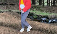 Girl peeing public in the forest