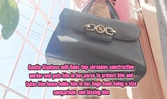 Gentle Giantess milf finds tiny shrunken construction worker and puts him in her purse to protect him and takes him home holds him in her huge hand doing a size comparison and kissing him