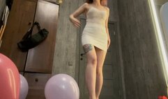 Emma tries to pop the balloon with her ass and pussy