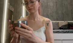 ice on Emmy's chest, on Emmy's nipples