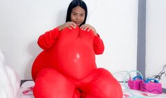 Sexy Camylle Stuffs Her Red Jumpsuit With Cotton And Balloons