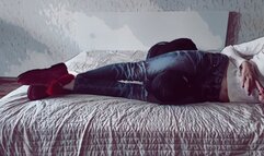 Scissors in jeans and red ugg boots