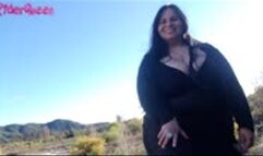 sexy bbw showing the place she visited in the river, countryside, nature